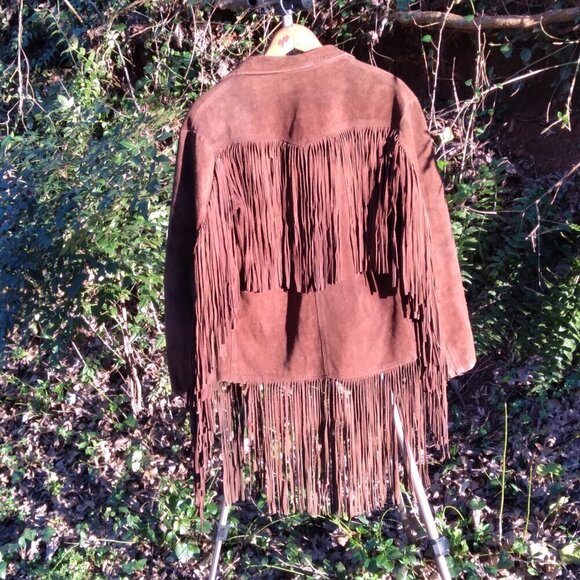 Pypsa Vintage 60's/70's Brown Suede Extra Long Fringe Western Unisex Jacket SzM - Picture 5 of 16